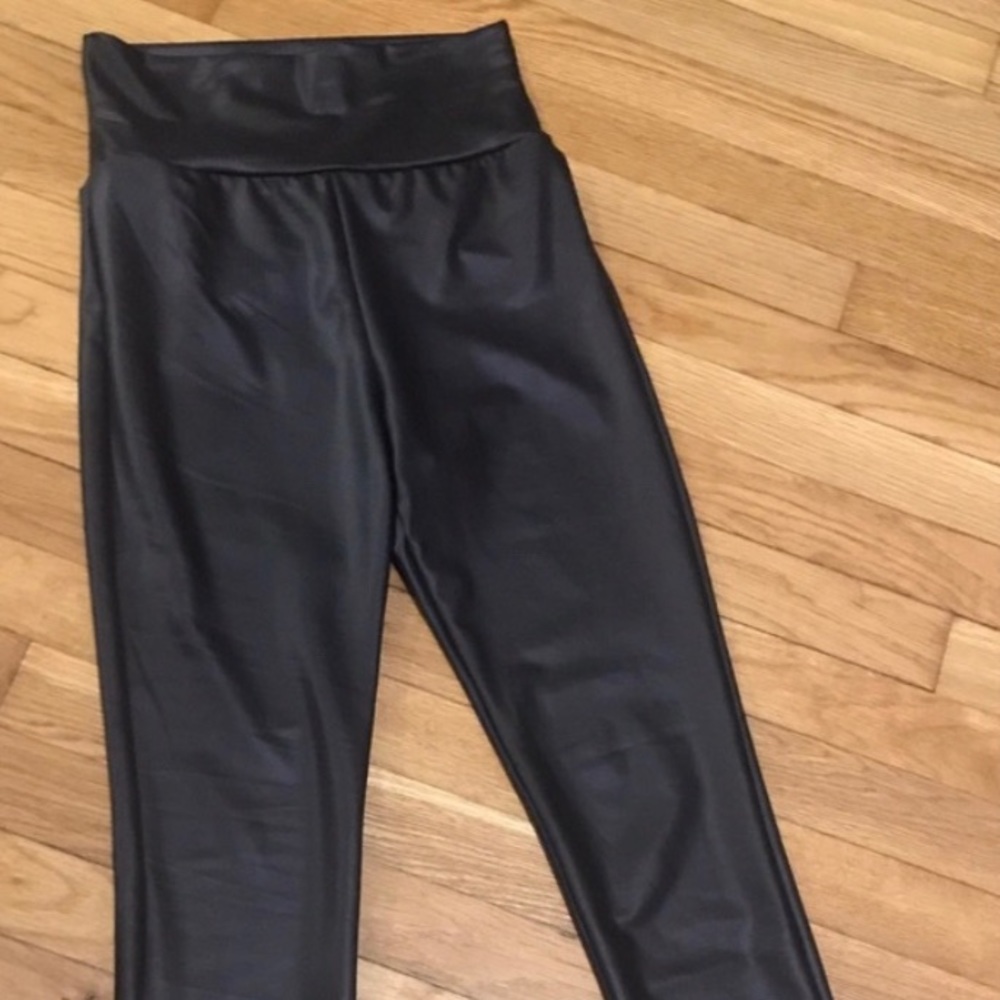 Black leather leggings stretch and fit amazingly wore them once.